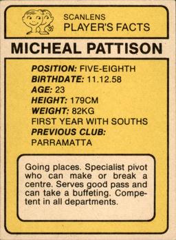 1981 Scanlens #53 Michael Pattison Back